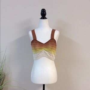BNWOT Zara Brown and Yellow Crochet Crop Top size M